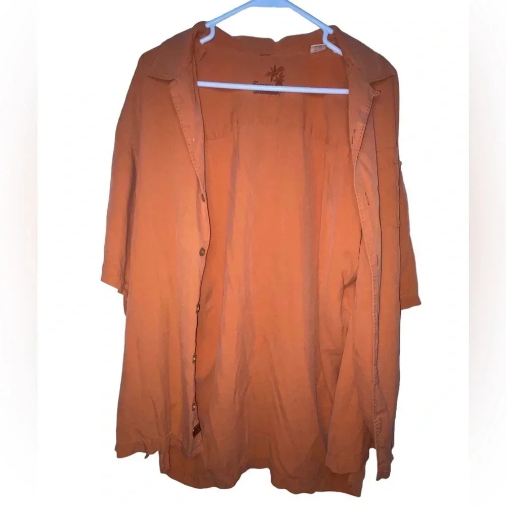 TOMMY BAHAMA Button Shirt 100% Silk Orange Men’s Size Large Tropical Beach - Picture 2 of 10